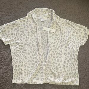 August Silk White Linen Blend Leopard Print Open Cardigan NWT XL